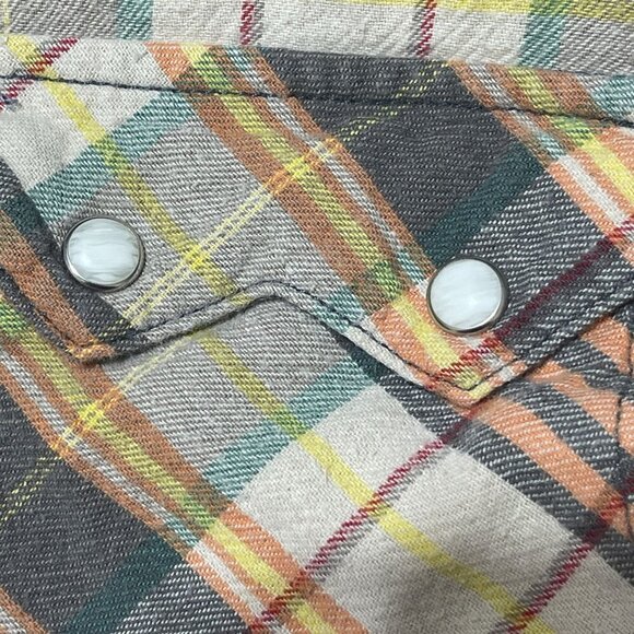 True Religion Men's Pearl Snap Shirt Flannel Cotton Orange Tan XL Extra Large ST - Picture 4 of 9